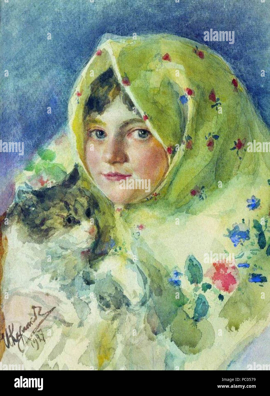 302 Ivan Kulikov Tanja avec un chat. 1927 Banque D'Images