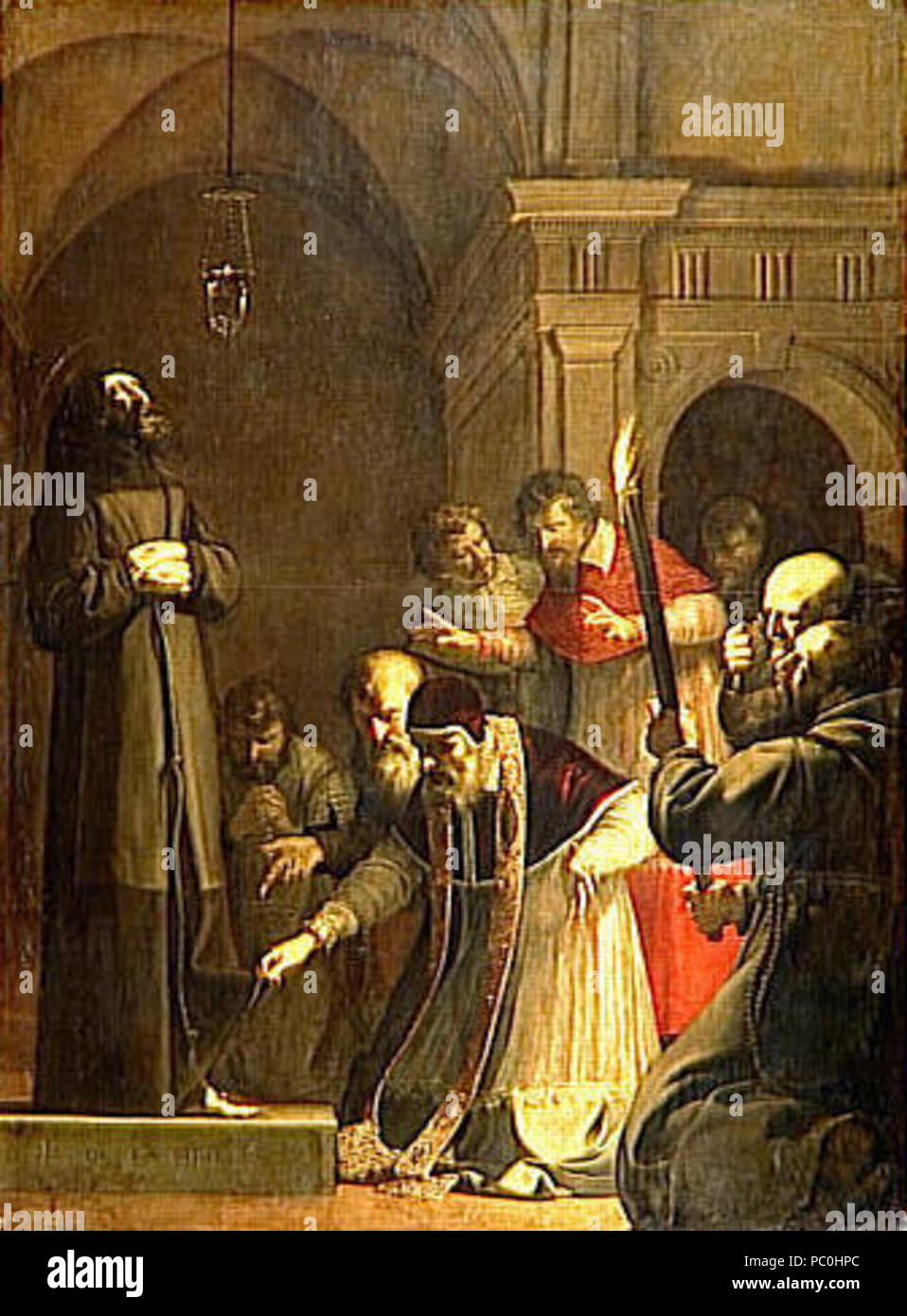 363 LE PAPE NICOLAS V, en 1449, SE FAIT OUVRIR LE CAVEAU DE SAINT FRANÇOIS D'ASSISE Banque D'Images