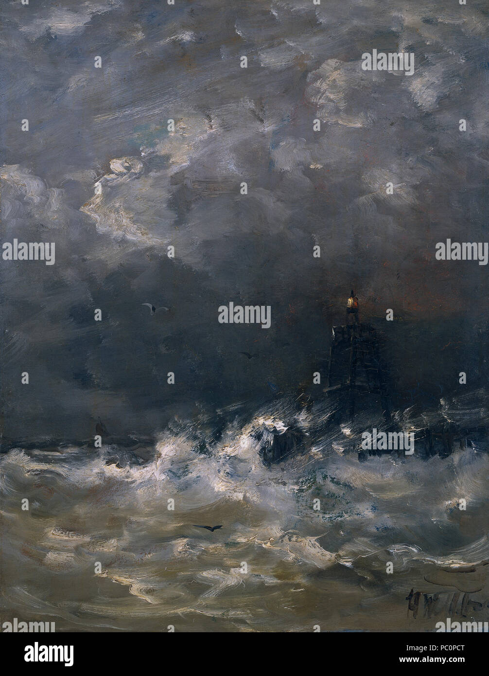 42 Hendrik Willem Mesdag - Vuurtoren dans de branding Banque D'Images