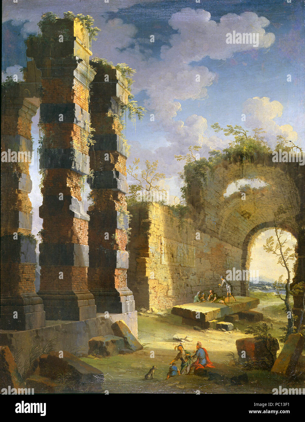 367 Leonardo Coccorante - Capriccio avec ruines romaines et la Figure, Dawn (II) Banque D'Images