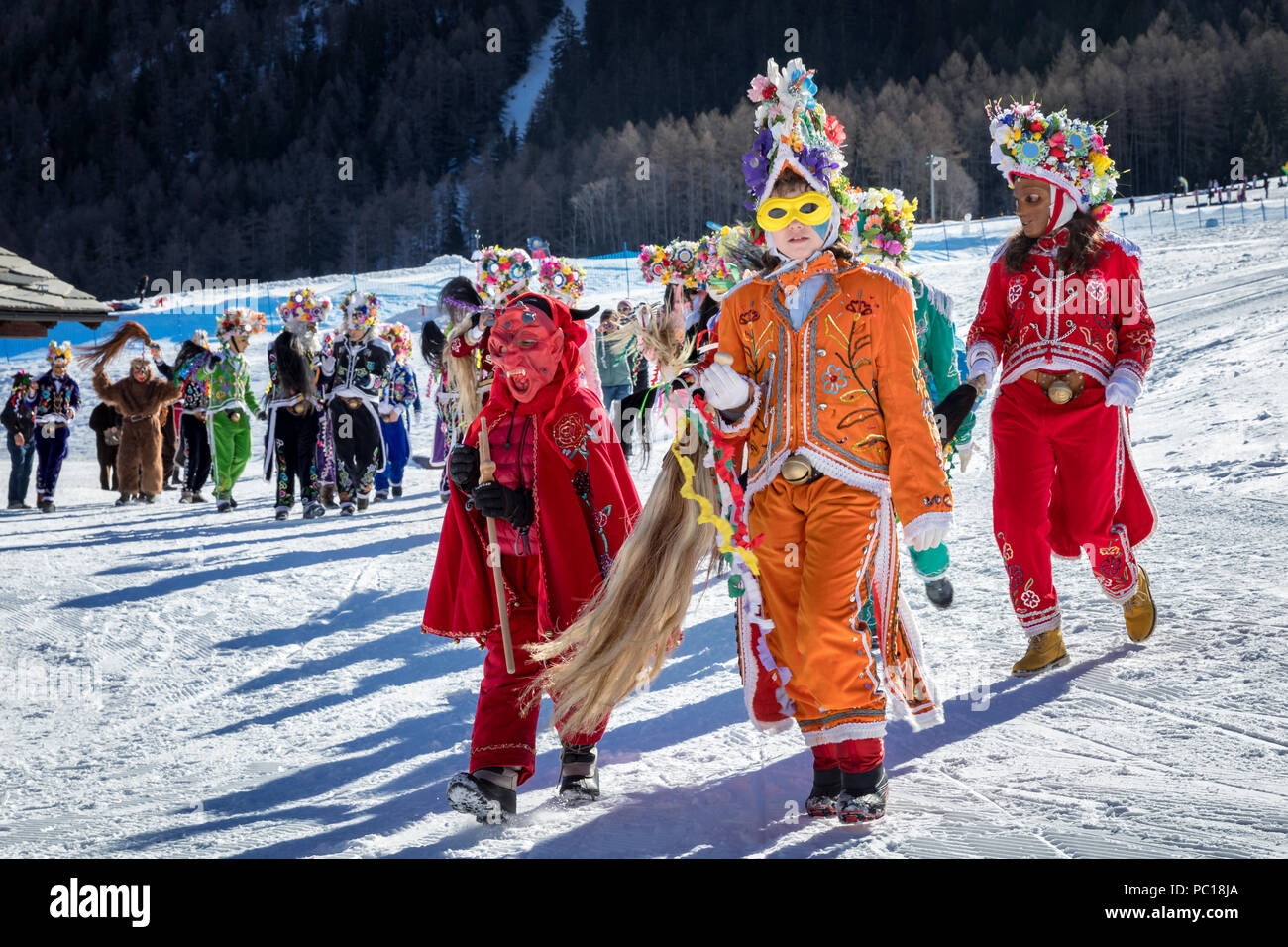 Coumba Freida Carnaval, près de Cerisey, vallée du Grand-Saint-Bernard, Aoste, Italie Banque D'Images