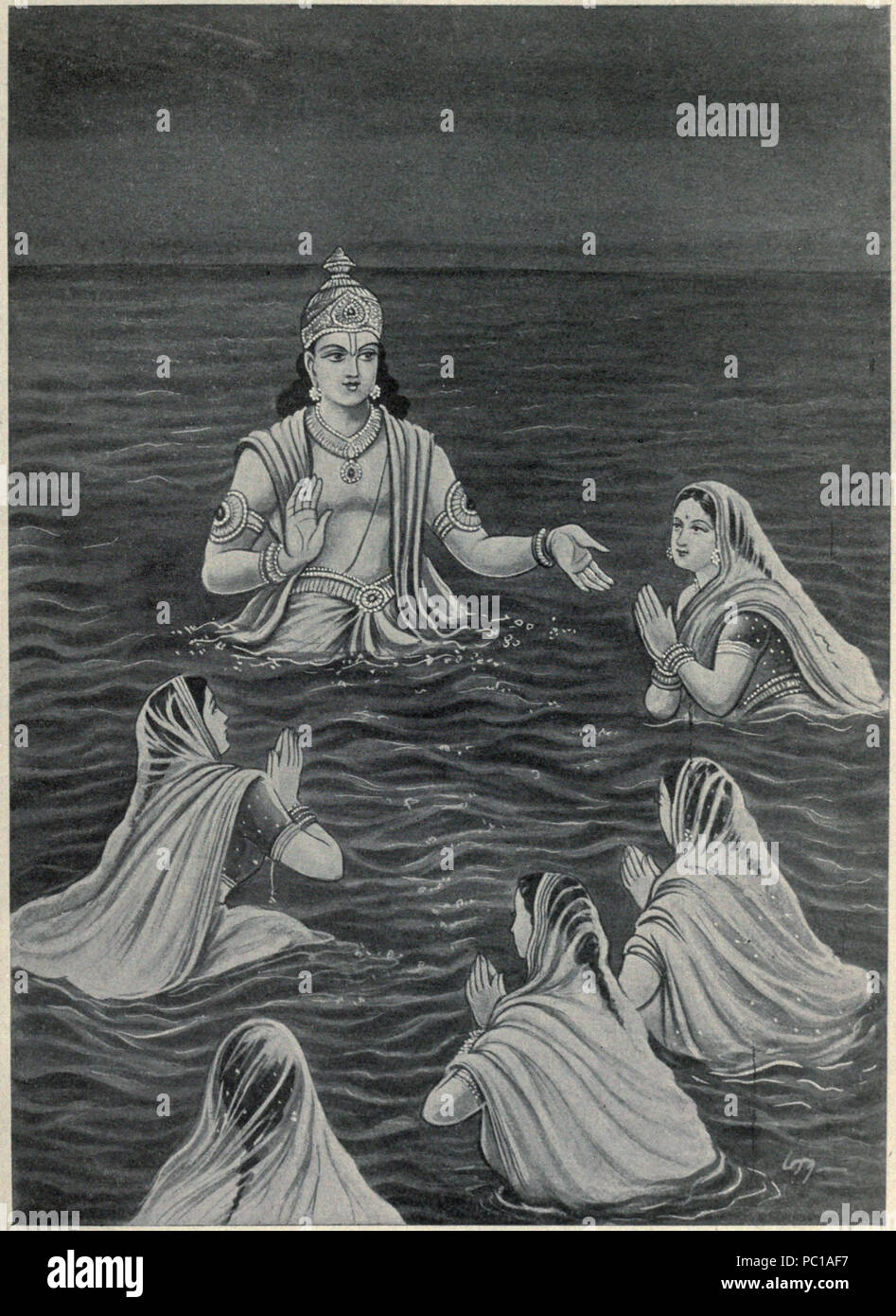 452 dieu Océan Samudra avec rivières personnifiées Banque D'Images