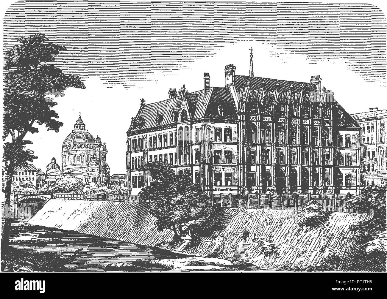 Akademisches Gymnasium 5 Wienflusseindeckung vor Wien Banque D'Images