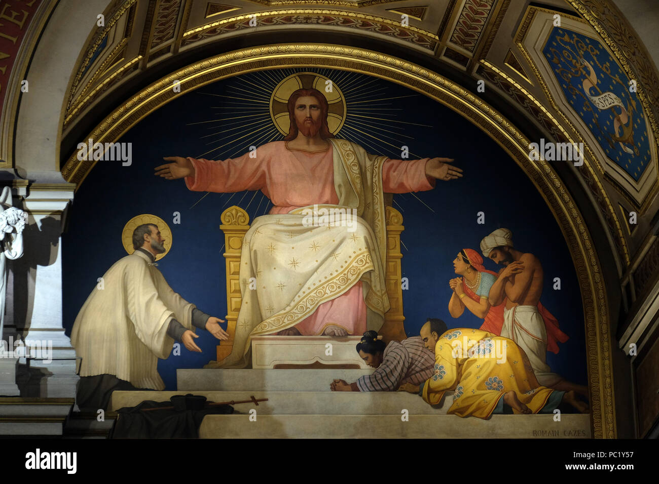 Saint François Xavier présentant à Jésus-christ les gens qu'il a convertis, l'église Saint François Xavier à Paris, France Banque D'Images