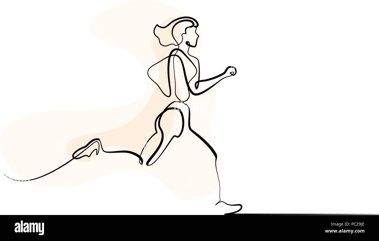 Dessin d'une ligne continue. Sport running femme sur fond blanc. Vector illustration. Illustration de Vecteur