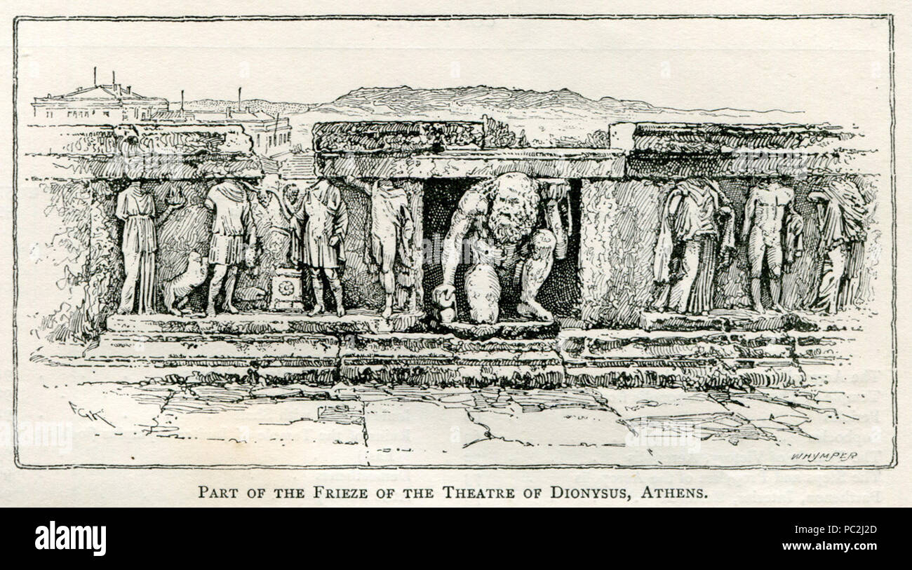 469 Partie de la frise du théâtre de Dionysos, Athènes - John Pentland Mahaffy - 1890 Banque D'Images
