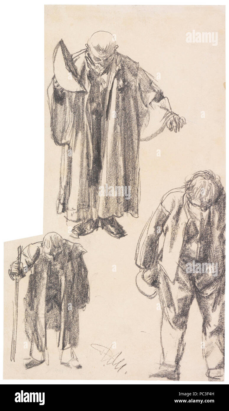 Adolph von Menzel Drei Figurenstudien zu Der zerbrochne Krug 1877. Banque D'Images