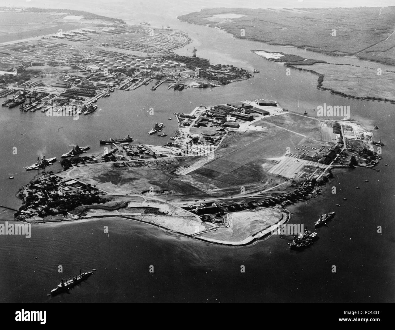 Vue aérienne de Pearl Harbor en juin 1941. Banque D'Images
