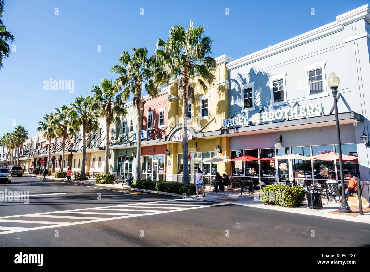 Port St. Lucie Florida,Tradition,centre commercial Strip,restaurant Bagel Brothers sandwich shop,magasins,extérieur,parking allée,marke Banque D'Images