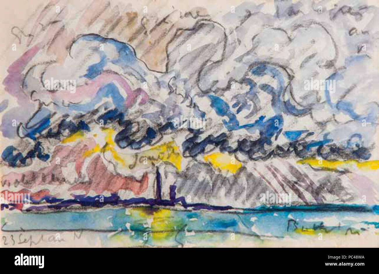 558 Signac ; Le phare de Gatteville Banque D'Images