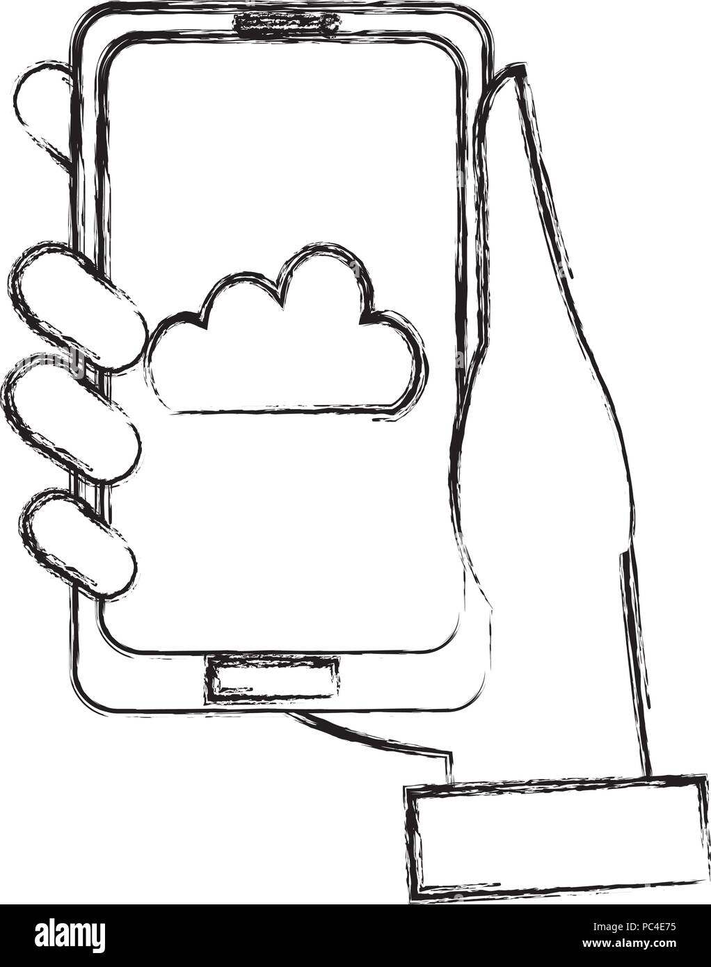 La main à l'aide du smartphone Blackberry avec l'informatique en nuage Illustration de Vecteur