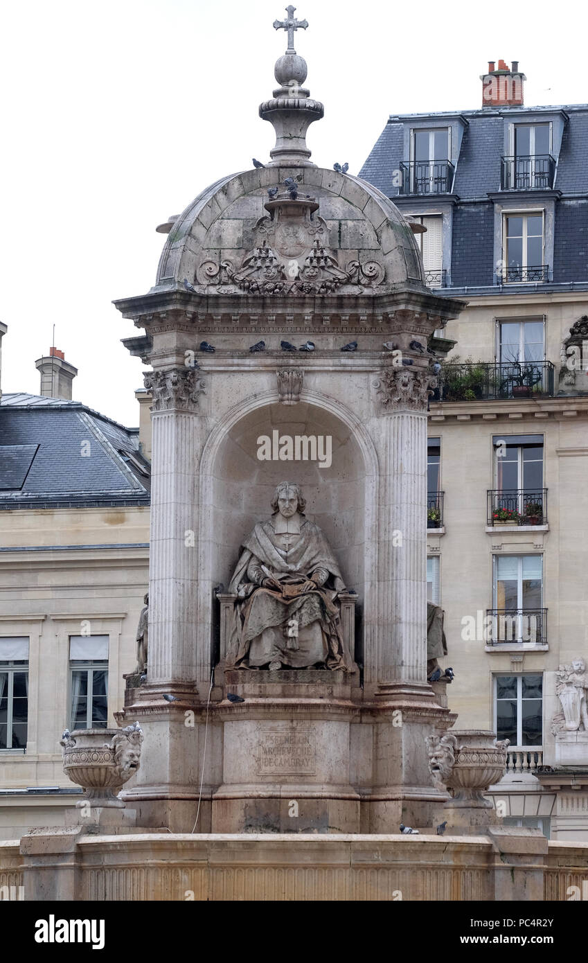 Fenelon par François Lanno. Fontaine des orateurs sacrés, place Saint-Sulpice à Paris, France Banque D'Images