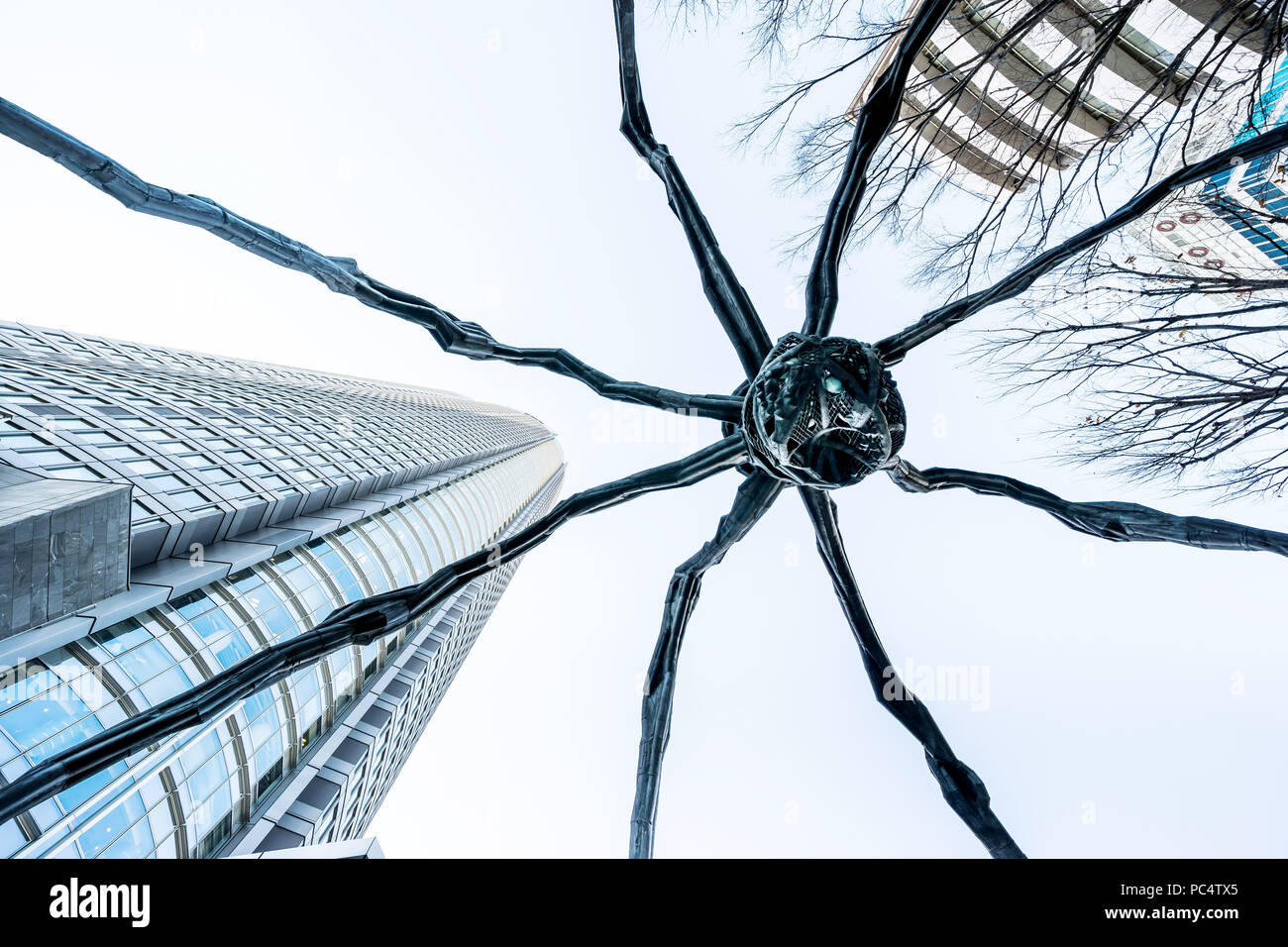 Tokyo, Japon - Dec 6, 2017 : jusqu'à la vue du bâtiment et Mori sculpture araignée maman de Louise Bourgeois à Roppongi Hill, Tokyo, Japon. Banque D'Images