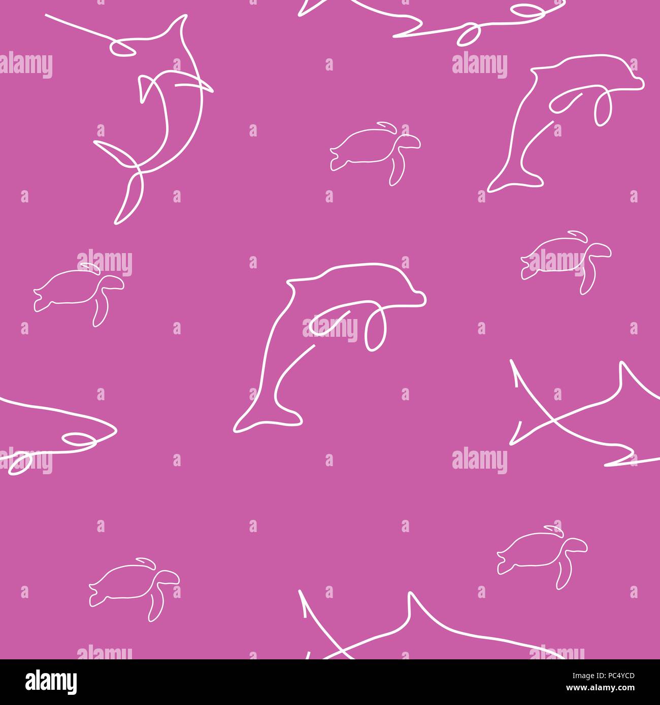 Modèle animal de la mer transparente. Le requin, dauphin, tortue. Vector illustration. Fond rose. Illustration de Vecteur