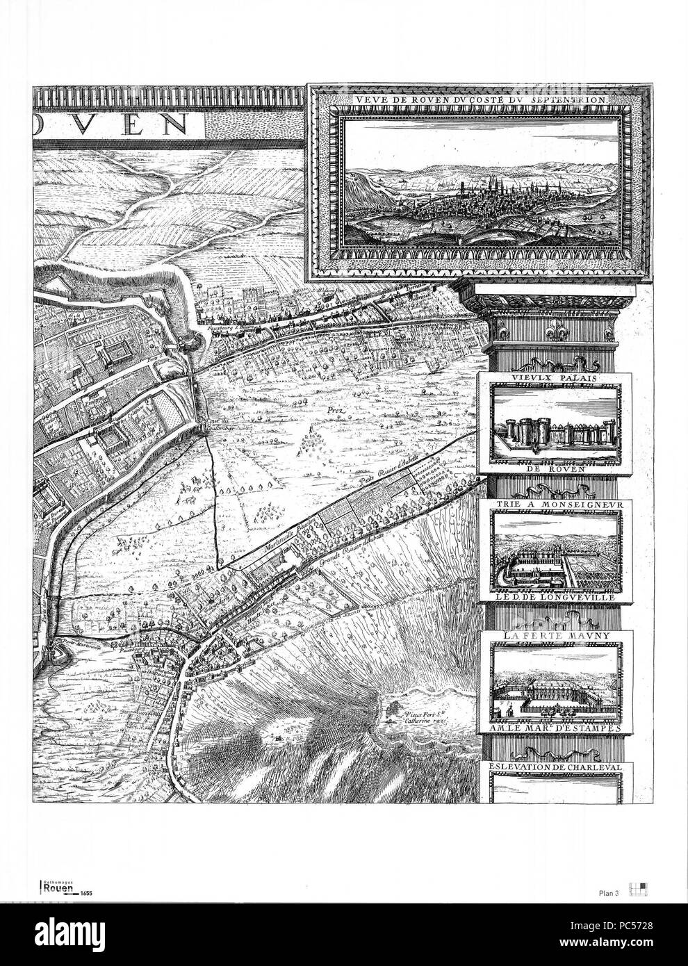486 Plan 3 - partie nord-est de Rouen - Gomboust 1655 Banque D'Images