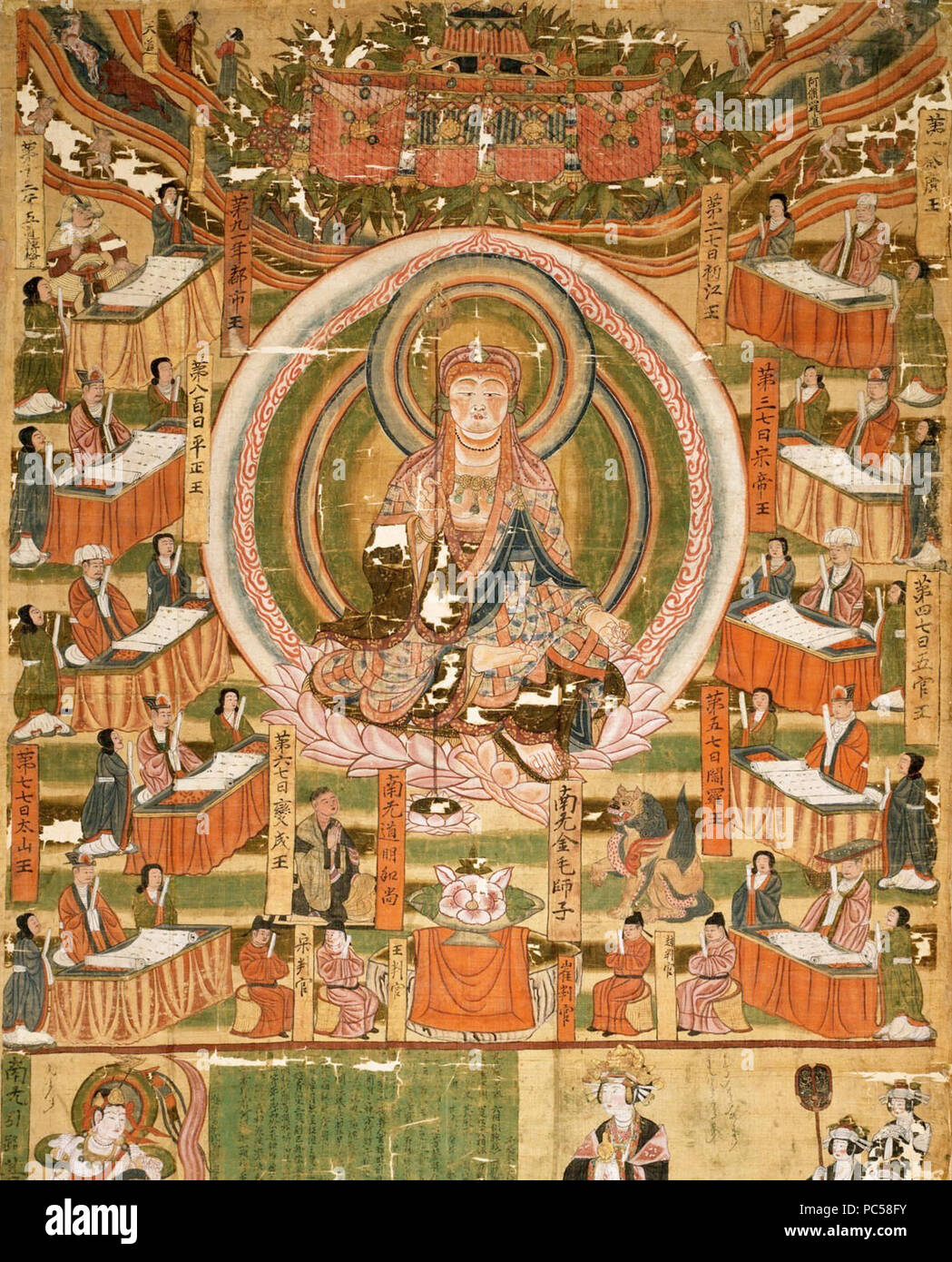 89 Kshitigarbha Bodhisattva et les dix rois de l'enfer. X siècle, Dunhuang, musée Guimet, Paris Banque D'Images