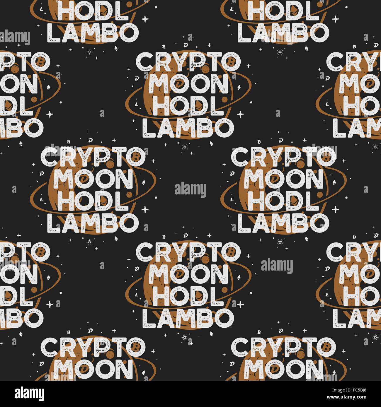 Concept sans chiffrement. Lune et hodl modèle avec la lune et cryptocurencies les symboles. Fond d'Blockchain. En stock vector illustration retro style Illustration de Vecteur