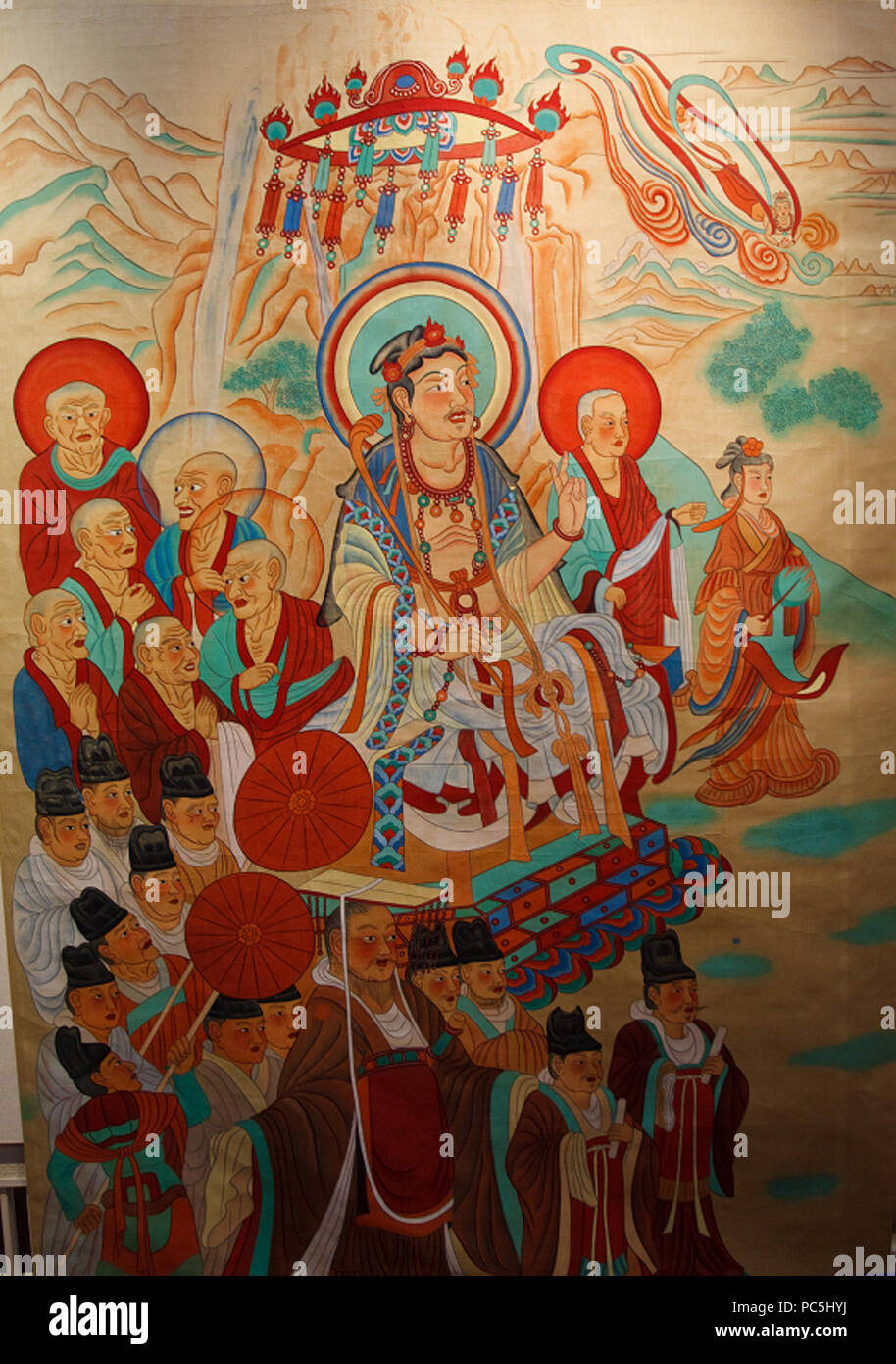 390 Débats Manjusri Vimalakïrti Dunhuang Mogao Caves Banque D'Images