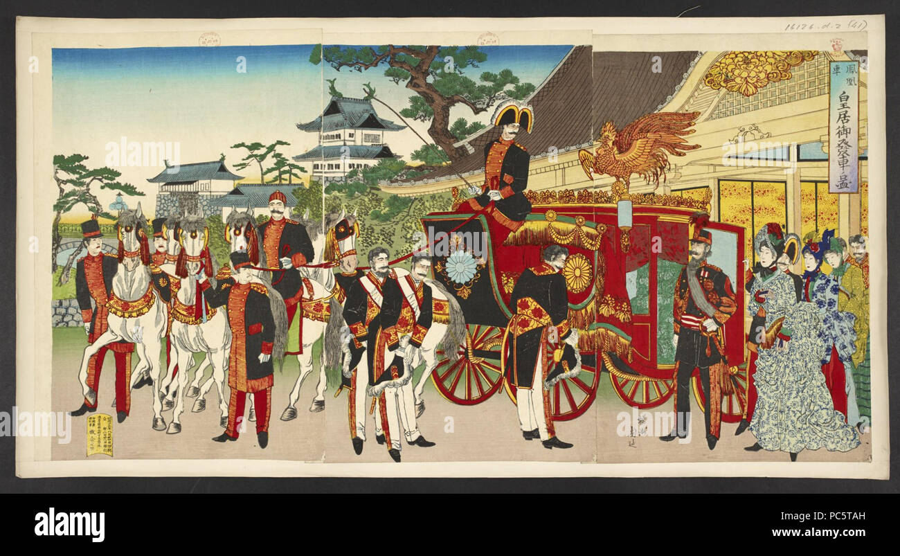 16126 1.d.2(41)-L'Empereur Meiji se prépare à quitter le palais dans le chariot de Phoenix Banque D'Images