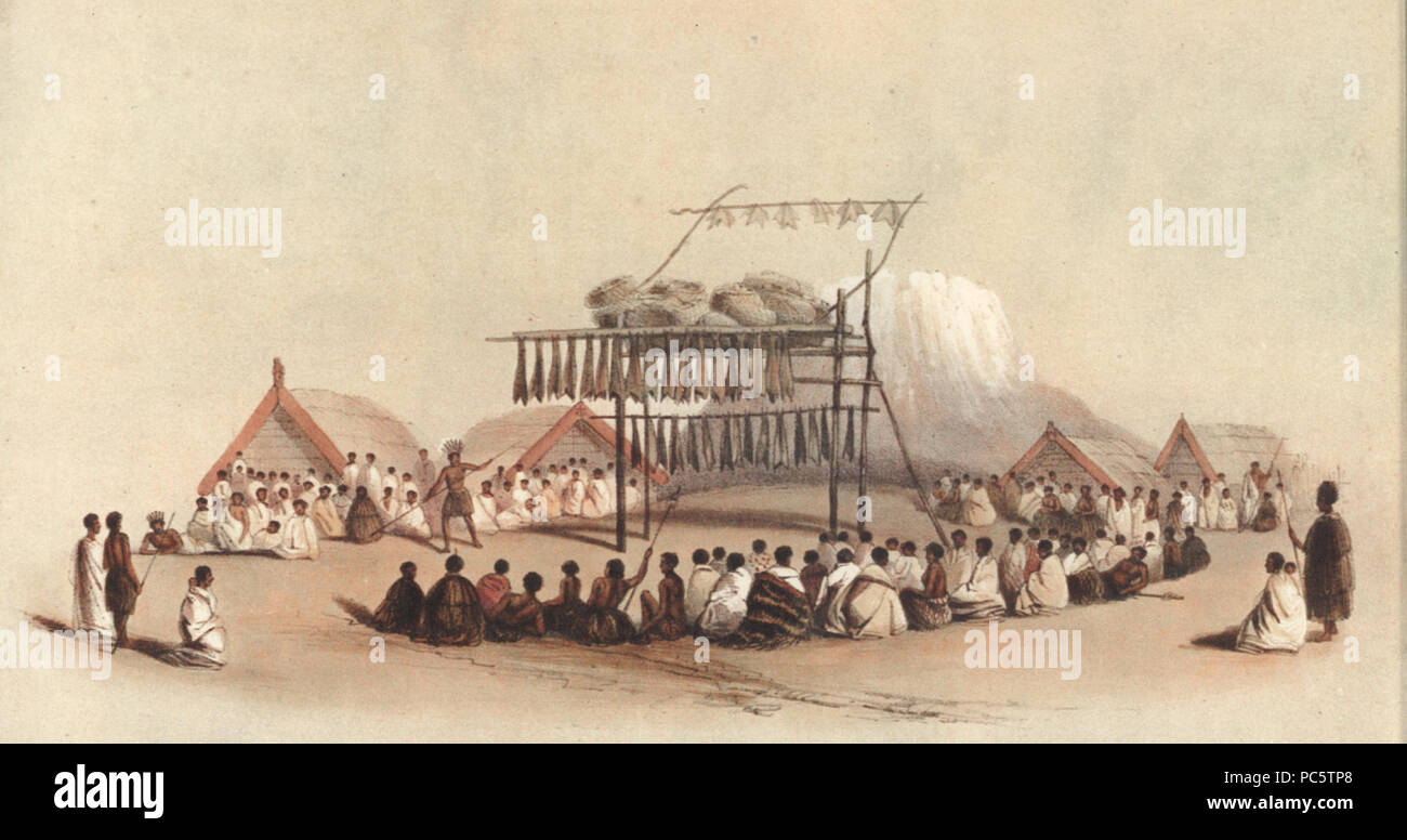 3 Une fête à Mata-ta, sur la côte Est - Les Néo-Zélandais illustré, 1847 Banque D'Images
