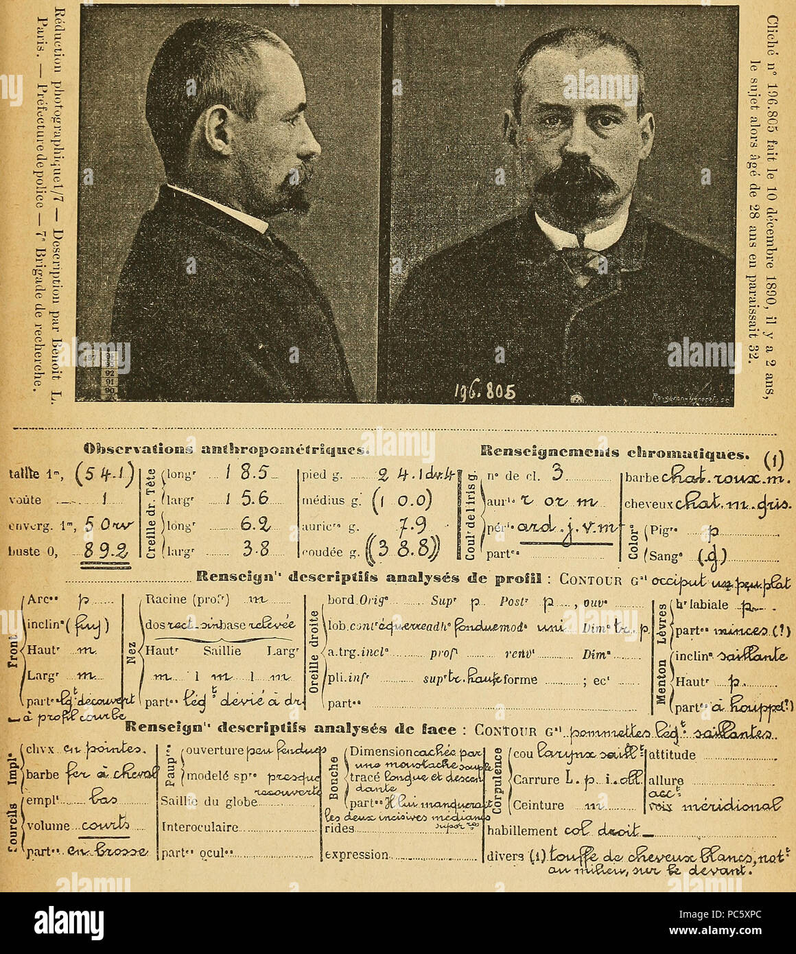 14 Bertillon - Identification anthropométrique (1893) 367 Banque D'Images