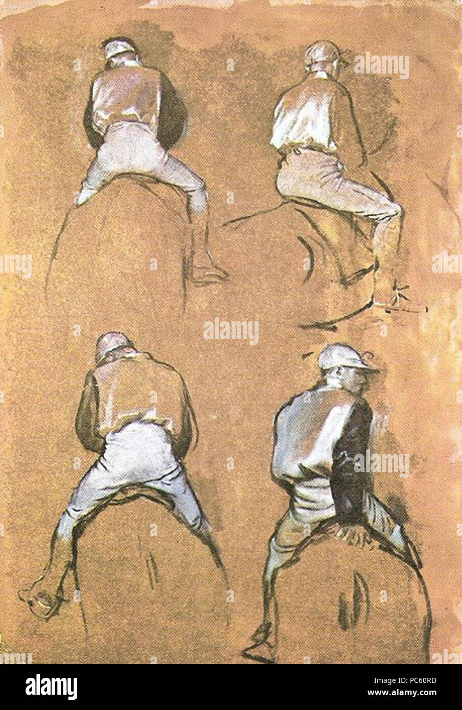 22 Quatre études d'un jockey pour chevaux avant les stands par Edgar Degas , Banque D'Images