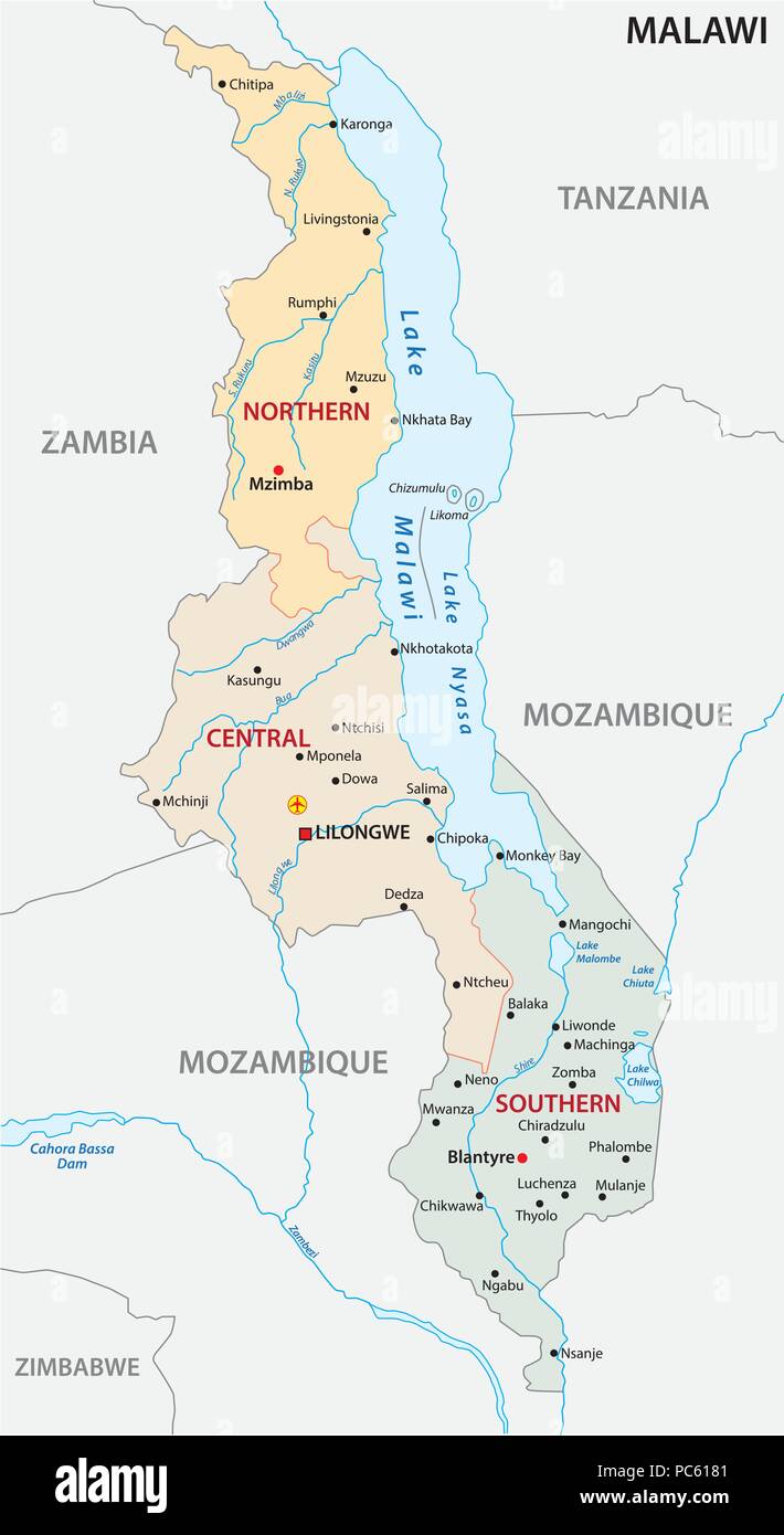 République du Malawi administratif et politique plan Illustration de Vecteur
