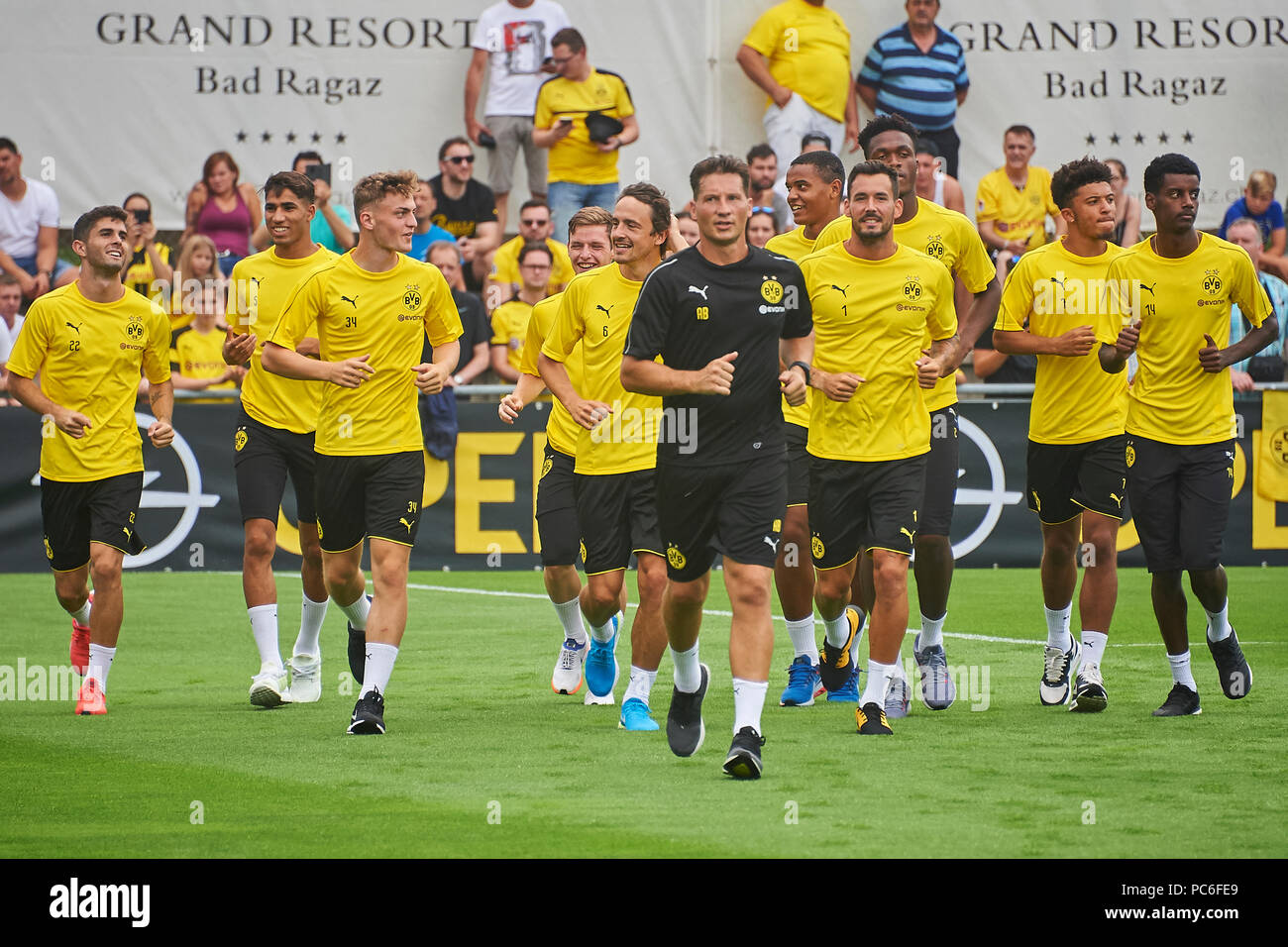 Bad Ragaz, Suisse. 1er août 2018. La lumière tournant lors d'une session de formation première équipe du Borussia Dortmund à l'Ri-Au installations sportives à Bad Ragaz. Les Borussen de Bad Ragaz pour une semaine pour se préparer à la saison de la Bundesliga 2018/2019. Banque D'Images