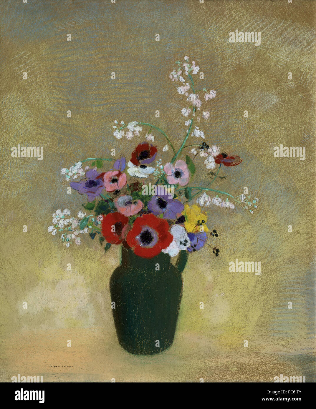 67 Odilon Redon - Grand vase vert avec des fleurs - Banque D'Images