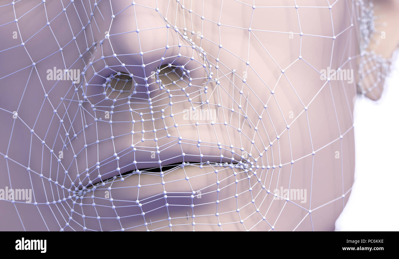 3d illustration de la chirurgie plastique. Maillage et de lignes dans la peau et de la procédure pour éliminer les rides. Anti-âge, traitement médical esthétique Banque D'Images