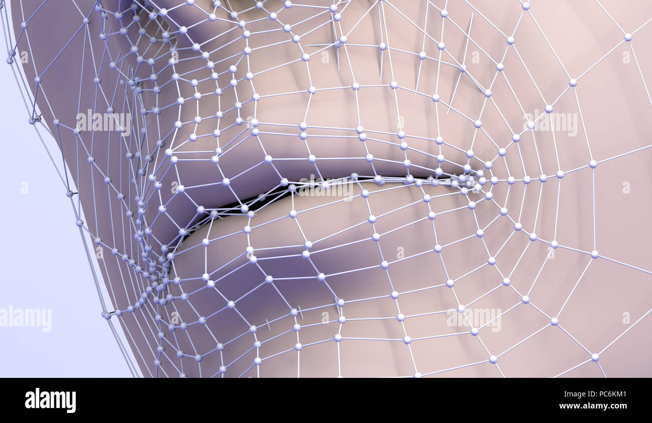 3d illustration de la chirurgie plastique. Maillage et de lignes dans la peau et de la procédure pour éliminer les rides. Anti-âge, traitement médical esthétique Banque D'Images