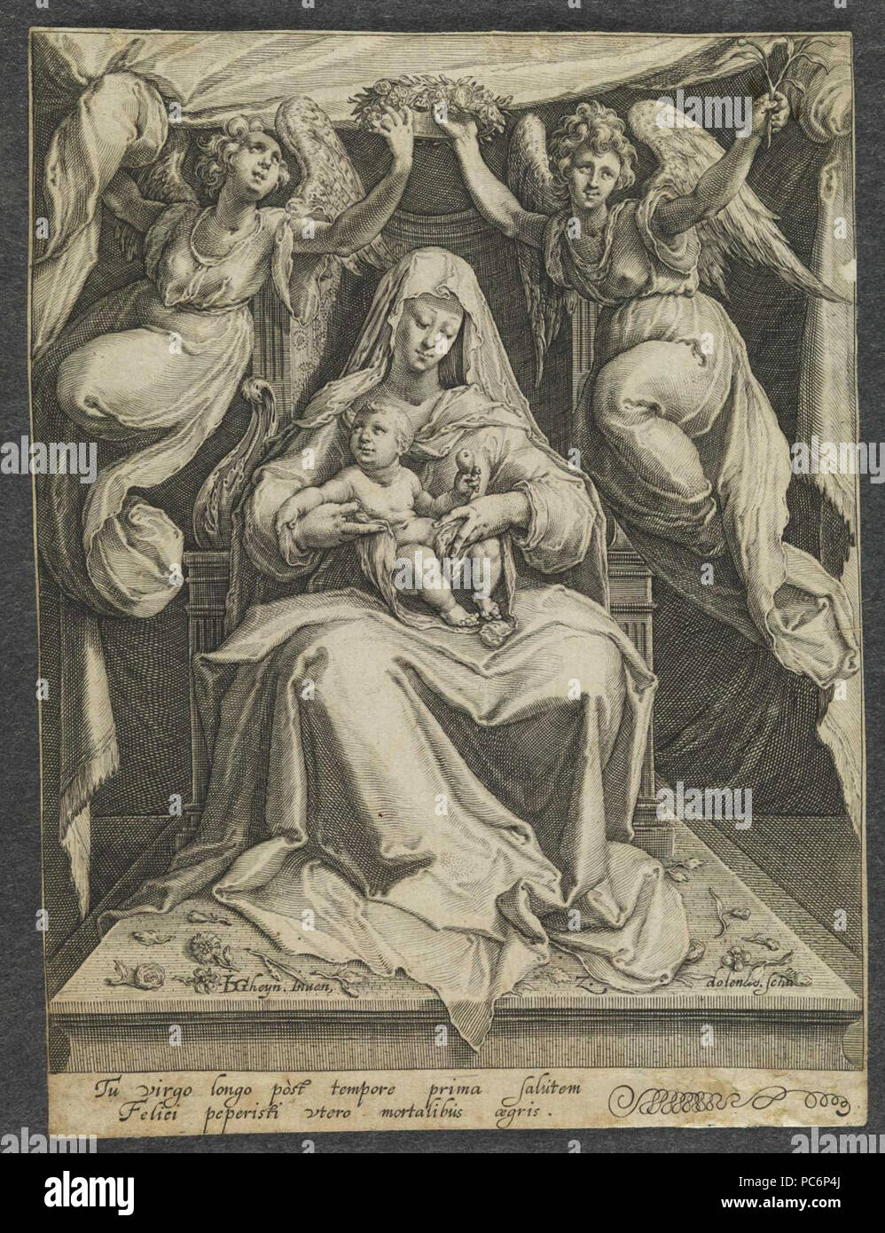 95 Zacharias Dolendo (la Jacob de Gheyn) - UN Virgem com o Menino por coroada dois anjos Banque D'Images