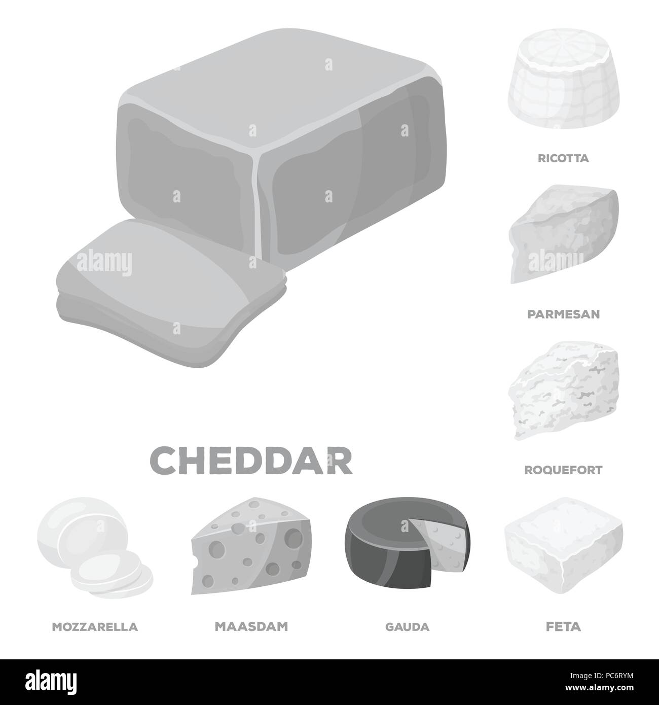 Différents types de fromage en icônes monochromes collection set pour ...