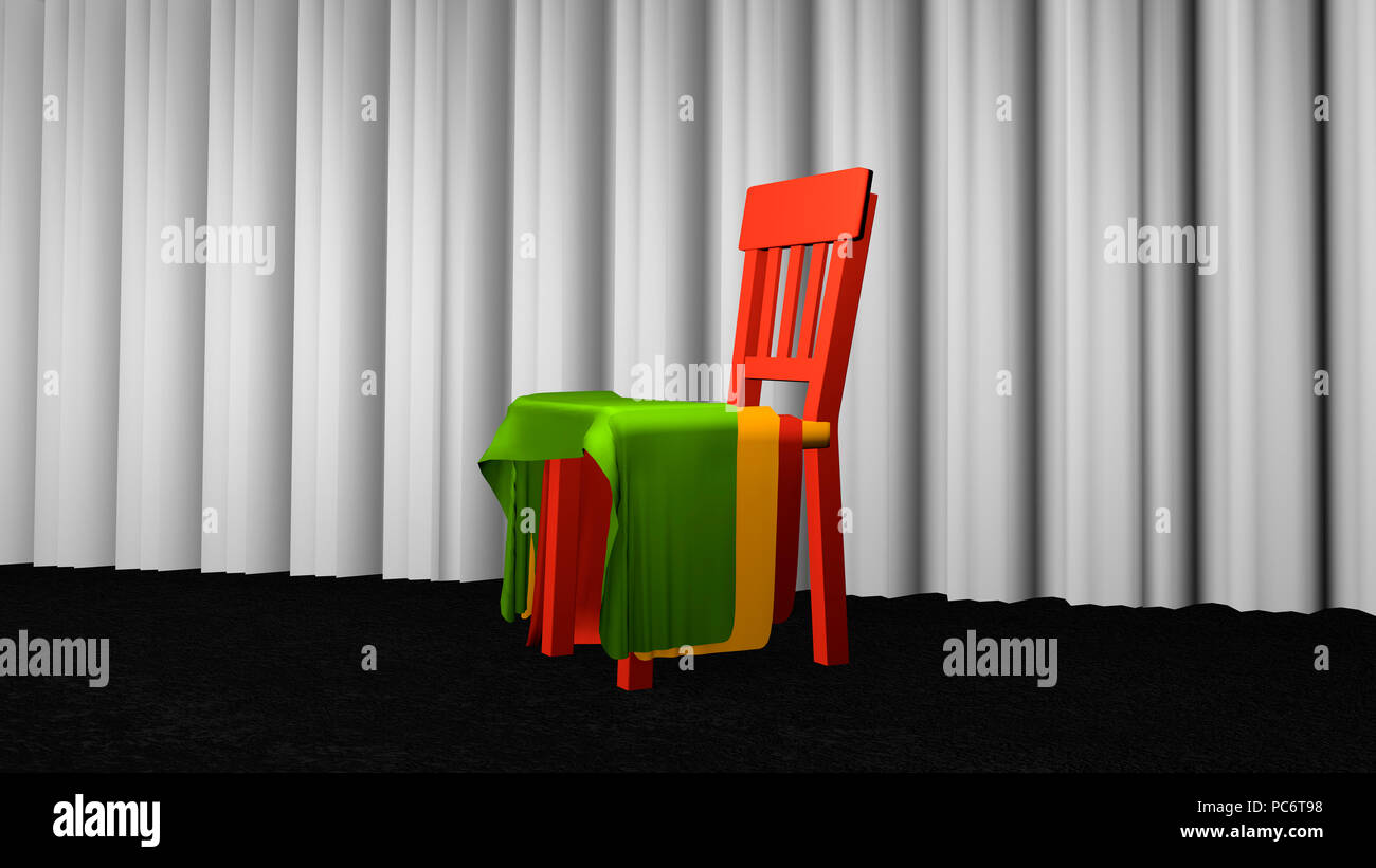 Président de tissu pour la décoration sur la moquette noire devant un rideau blanc. Le rendu 3D Banque D'Images Président de tissu pour la décoration sur la moquette noire devant un rideau blanc. Le rendu 3D Banque D'Images