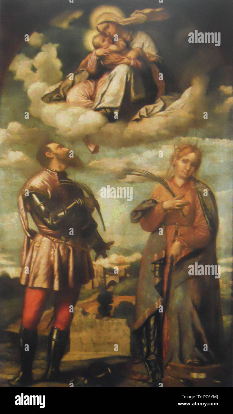 386 Madonna col bambino dans gloria con i santi Ippolito e Caterina Banque D'Images