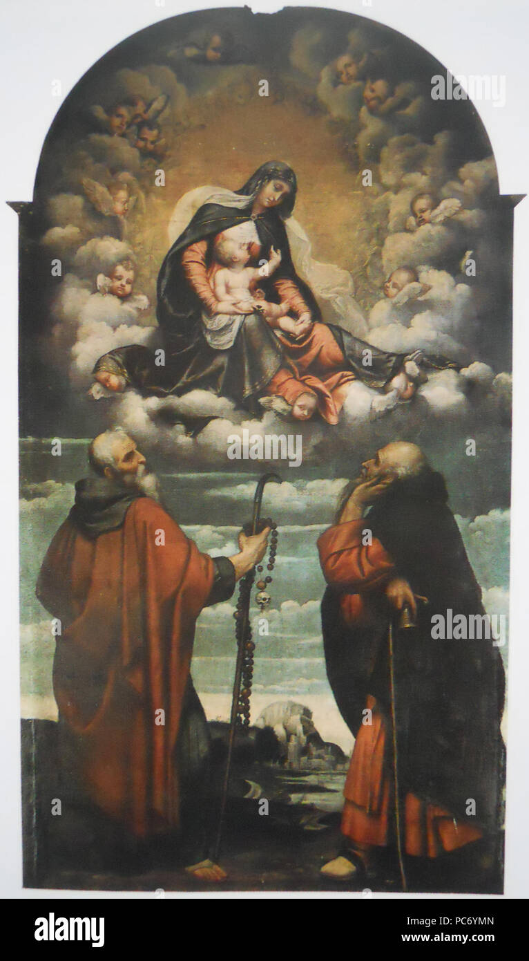 386 Madonna col bambino dans gloria con i santi Onofrio e Antonio Abate Banque D'Images
