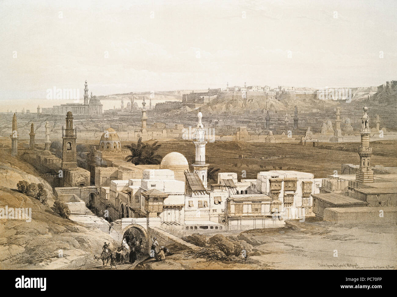 Le Caire à partir de la porte d'Citzenib, regard vers le désert de Suez. Après un travail de l'artiste Écossais David Roberts, 1796-1864 et lithographe belge Louis Haghe, 1806-1885. Banque D'Images