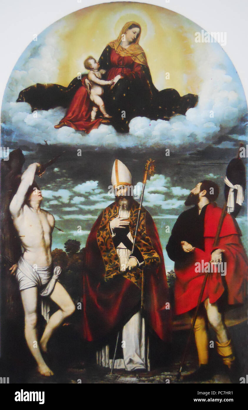 386 Madonna col bambino dans gloria con i santi Rocco, Martino, e Sebastiano Banque D'Images