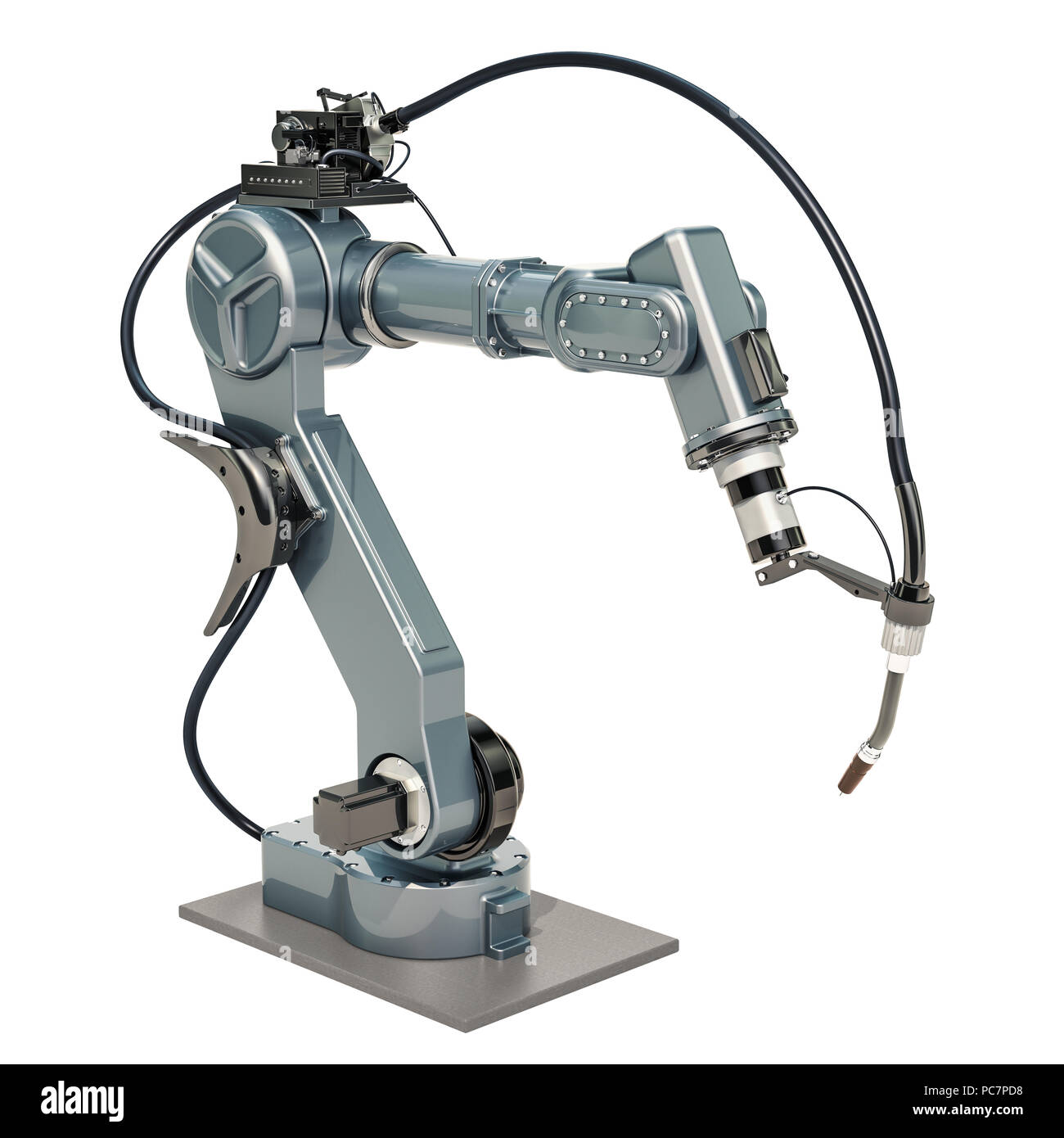 Concept de soudage Robot. Le rendu 3D isolé sur fond blanc Banque D'Images