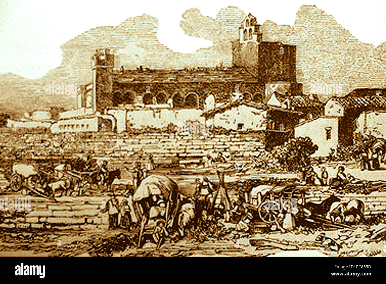 110 Campement de pèlerins aux Saintes en 1852 par J. B Banque D'Images