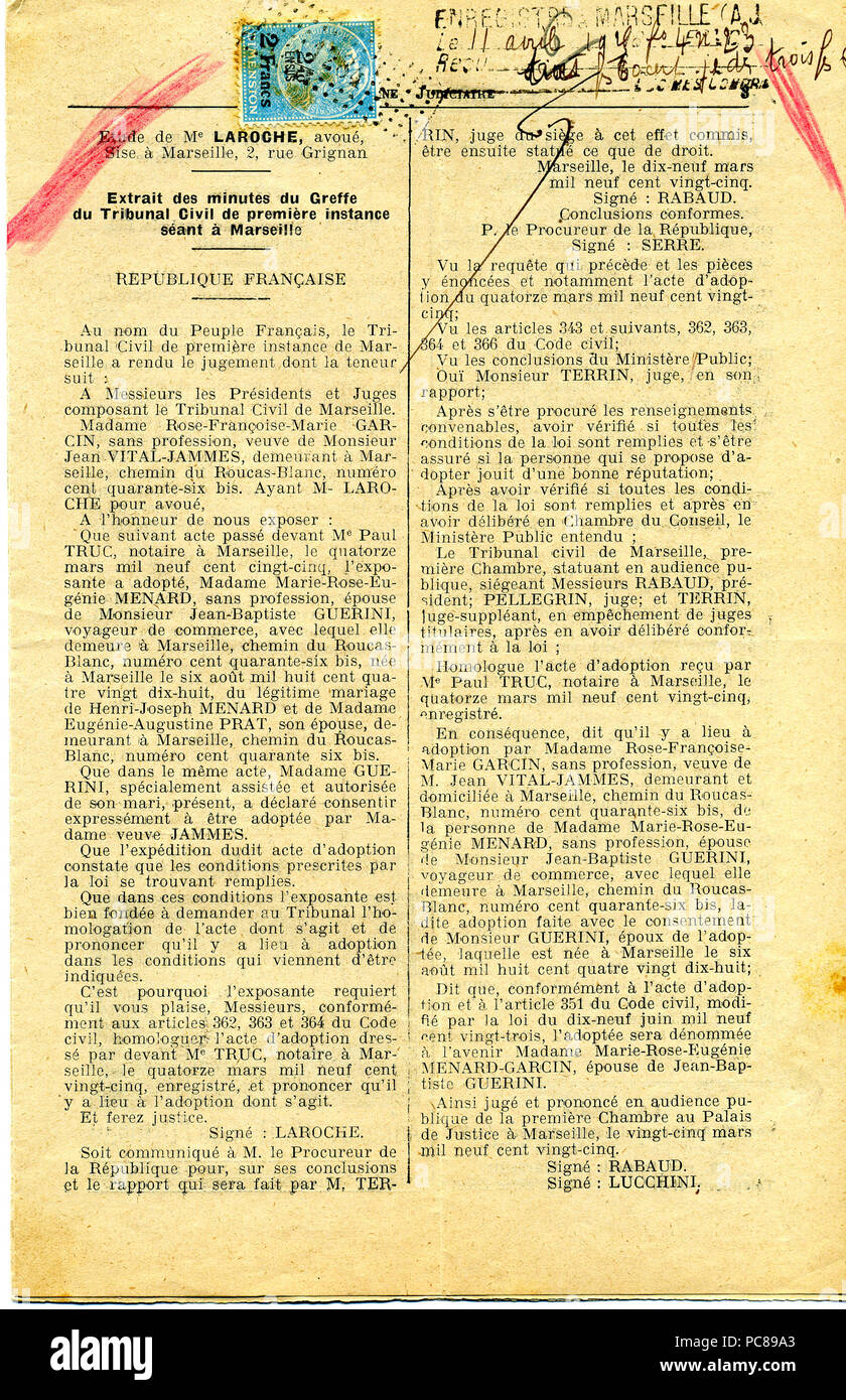 L'image du scanner EPSON 28 Adoption, Garcin-Ménard 1925, 3 Banque D'Images