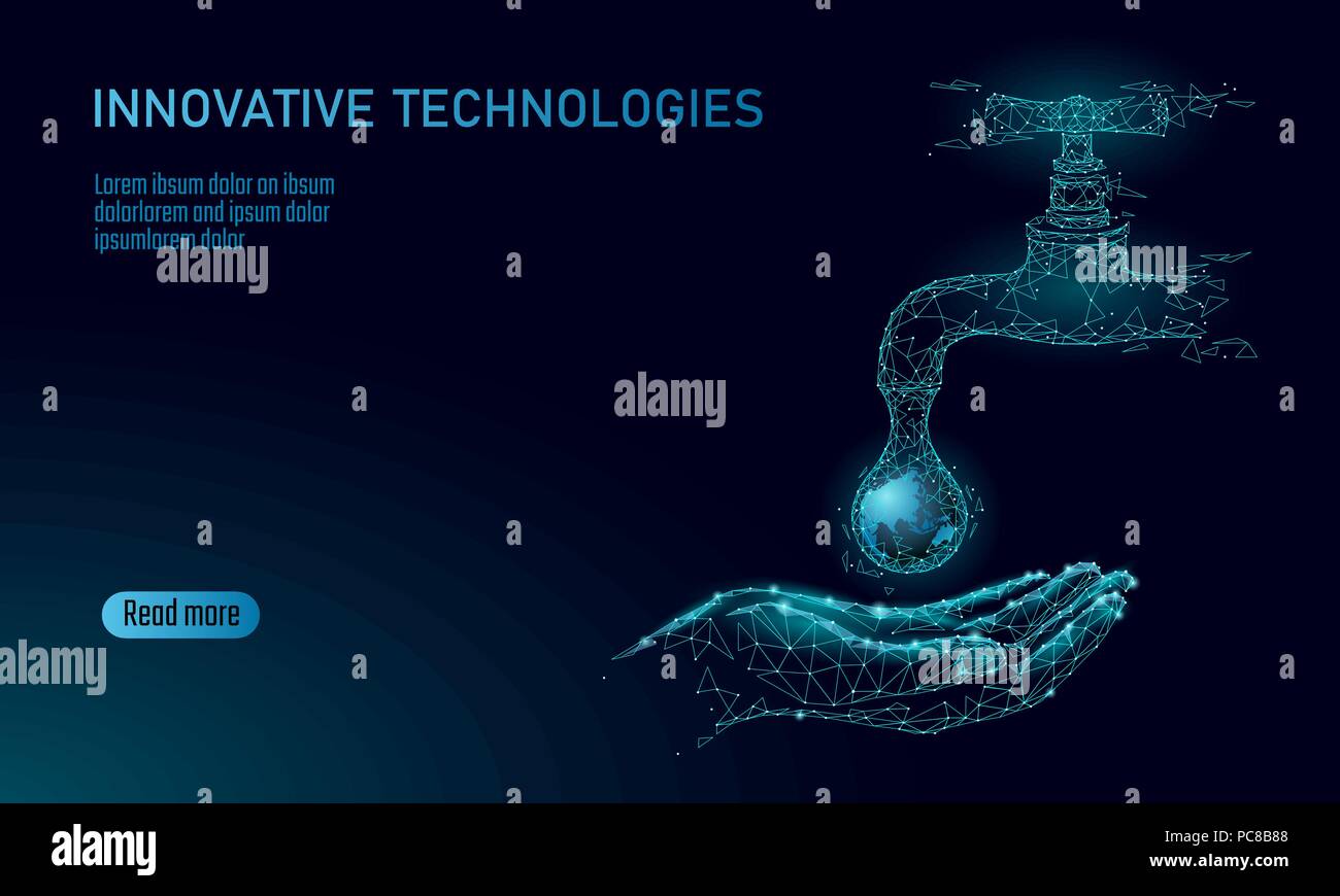 Économiser de l'eau faible concept poly. Planète écologie triangle polygonale Océan mer bannière de sécurité. Touchez l'eau Fuite goutte fixer la nature des soins de l'environnement mondial journée mondiale vector illustration Illustration de Vecteur