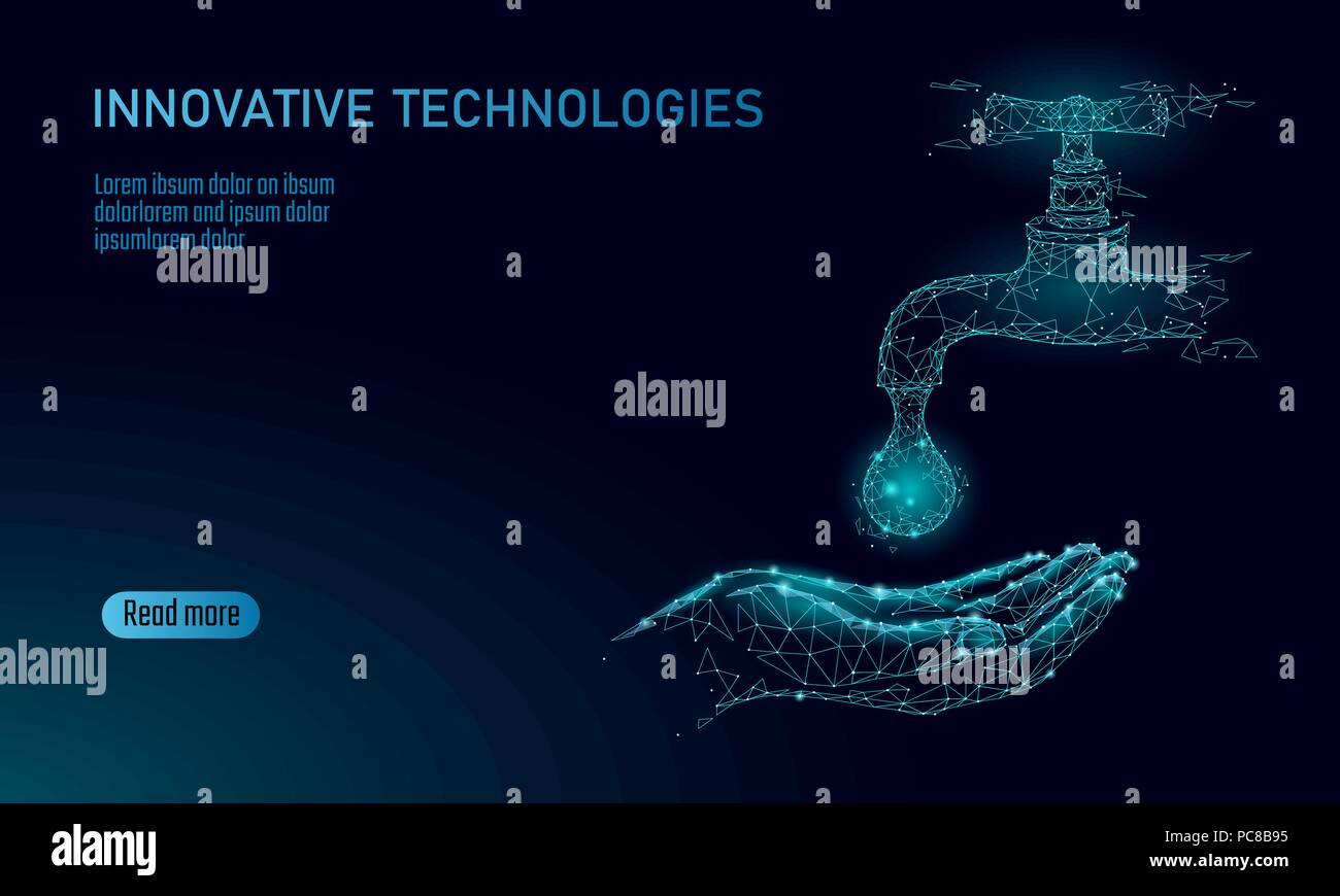 Économiser de l'eau faible concept poly. Planète écologie triangle polygonale Océan mer bannière de sécurité. Touchez l'eau Fuite goutte fixer la nature des soins de l'environnement mondial journée mondiale vector illustration Illustration de Vecteur