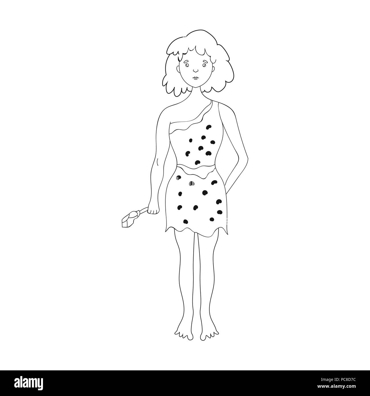 Cavewoman avec outil de pierre dans l'icône de style contour isolé sur fond blanc. Symbole de l'âge de pierre l'illustration vectorielle. Illustration de Vecteur