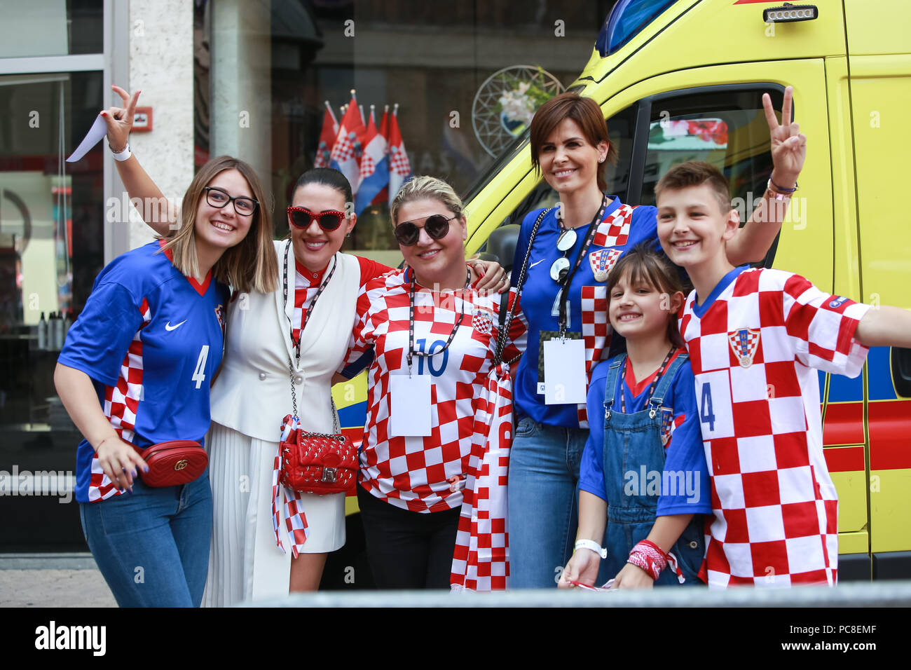 ZAGREB, CROATIE - 16 juillet 2018 : célébration de l'équipe nationale Accueil Bienvenue. L'Anica Kovac ancien modèle connu pour être le premier finaliste à l'élection de Miss Monde Banque D'Images