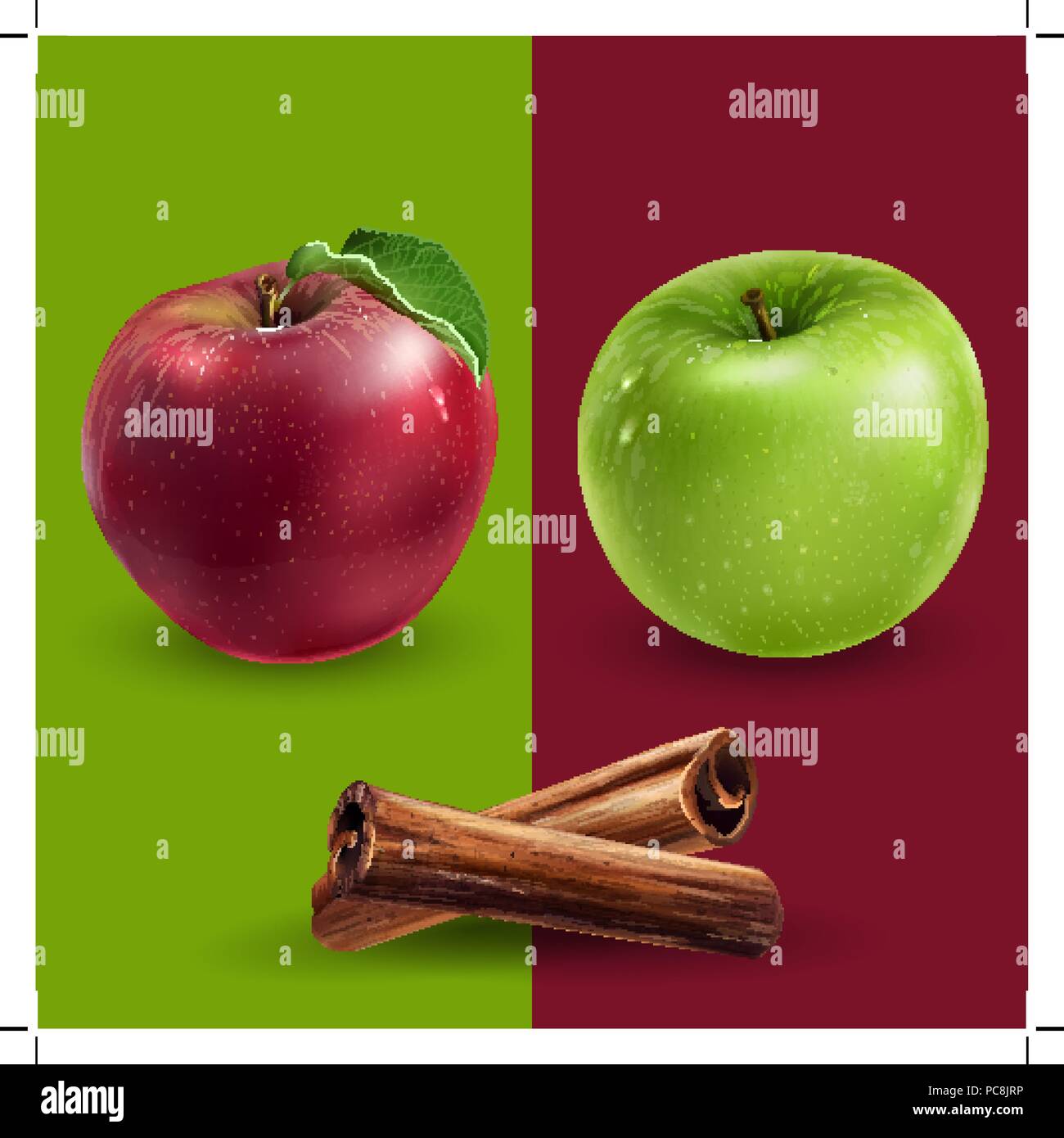 La cannelle, pommes vertes et rouges Illustration de Vecteur