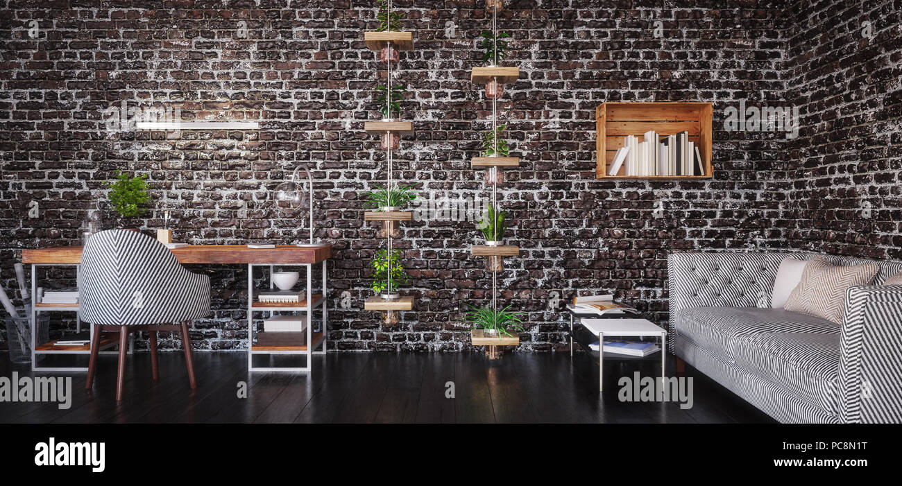 Bureau, salle de l'espace de travail moderne, rendu 3D Banque D'Images