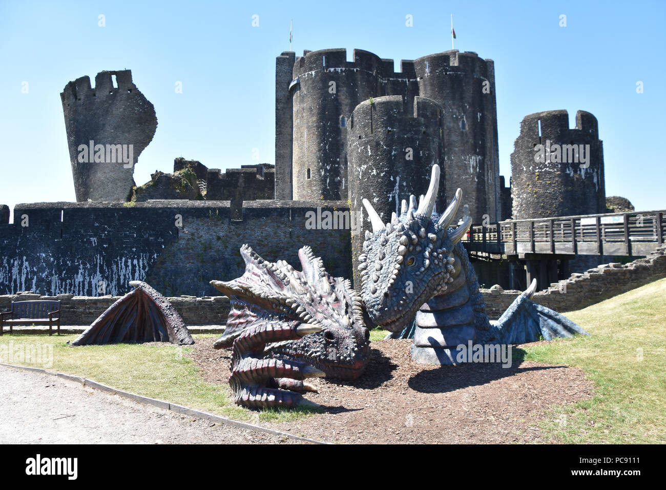 Château de Caerphilly, deuxième plus grand château d'Angleterre. Caerphilly, Wales. Juin, 2018 Banque D'Images