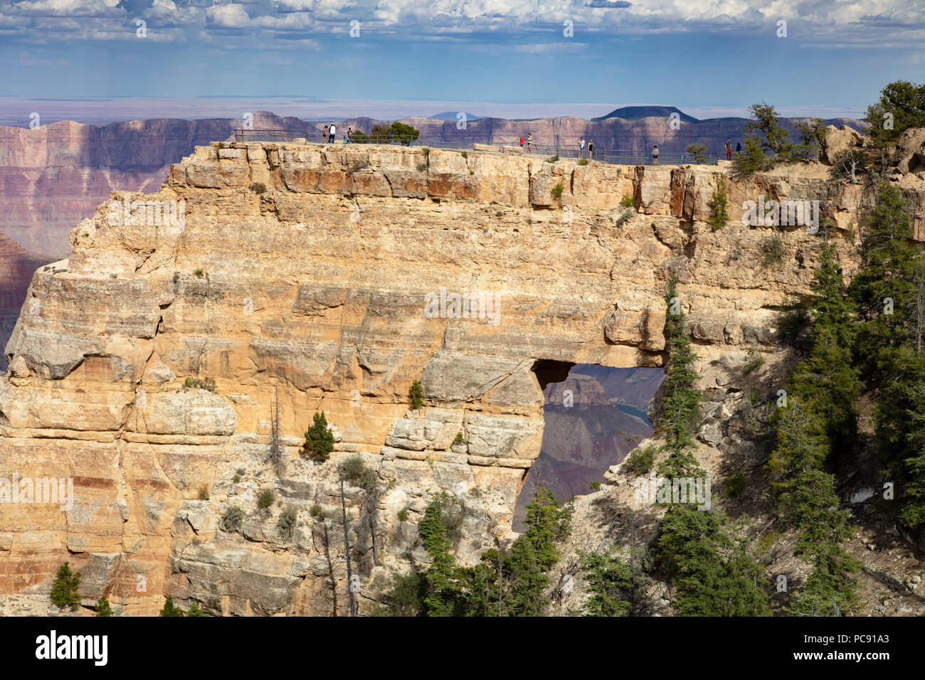 Visiteurs à Angel's Window - rive nord du Grand Canyon, Arizona Banque D'Images