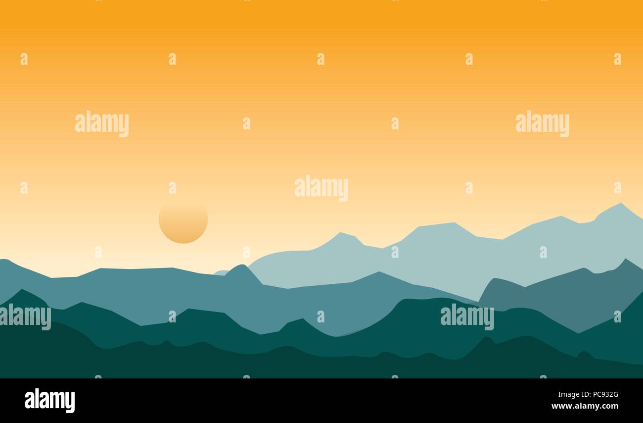 Morning Sunrise avec Illustration Paysage de montagne Hill Illustration de Vecteur